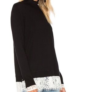 NWOT Joie Black Long Sleeve Turtle Neck Sweater with Lace Trim